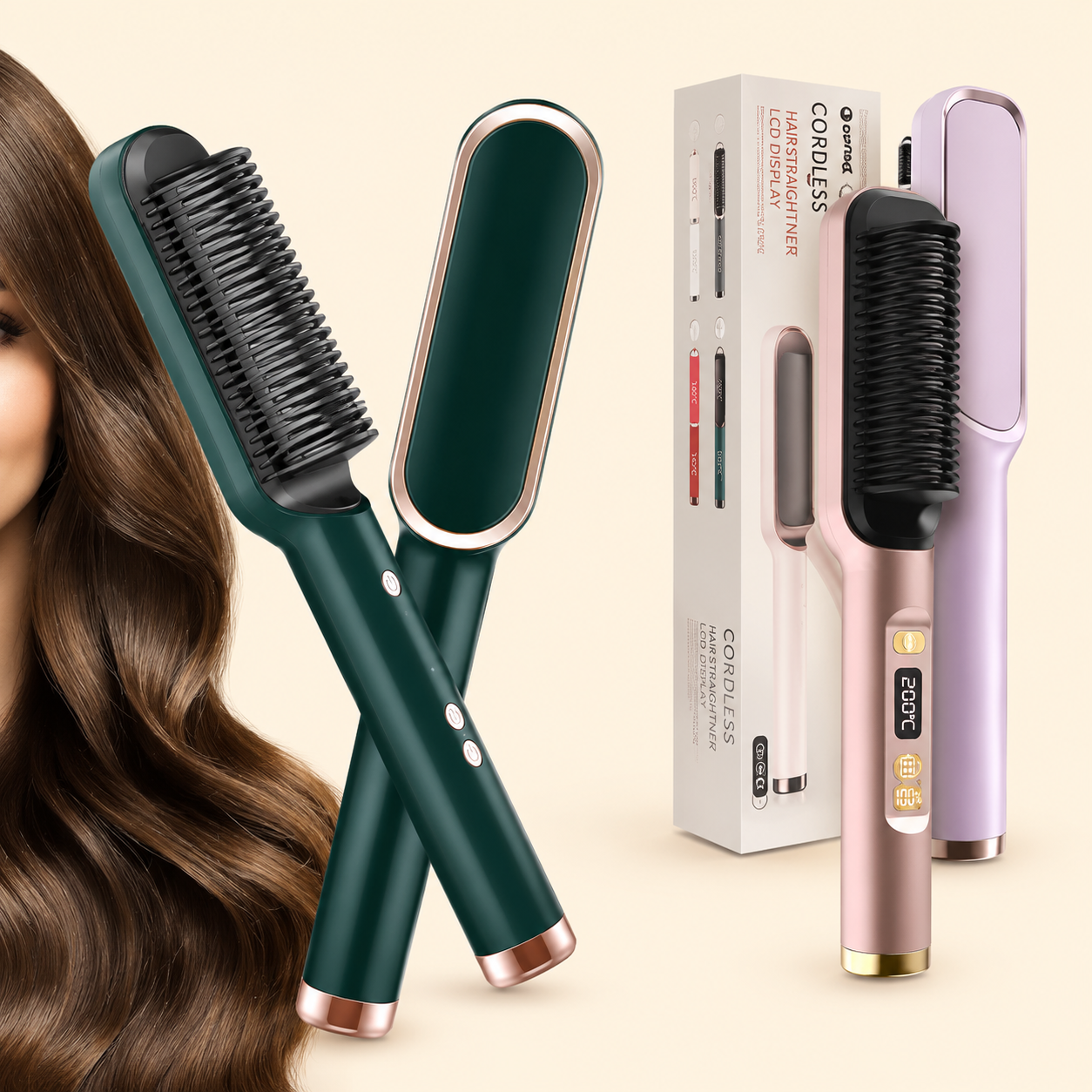 Rechargeable Electric Hair Straightening Brush
