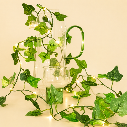 Glass Vase with Artificial Ivy Fairy Lights