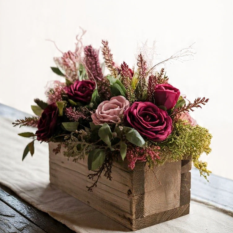 Rustic Wooden Crate Rose Centerpiece